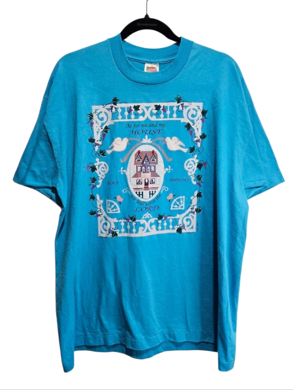 Vintage Christian Tee Single Stitch Short Sleeve Shirt Blue Extra Large Teal 90s